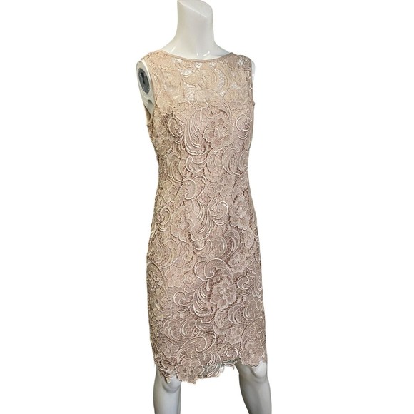 Adrianna Papell Womens Gold Champagne Lace Dress Size 6 - Picture 12 of 12